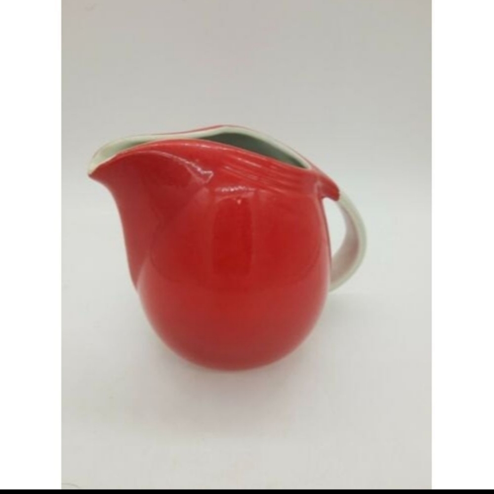 Hall's Superior Quality Kitchenware Red and White Jug Creamer 5" Vintage